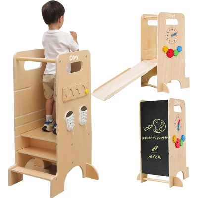 Afbeelding van Olvy 4 in 1 Leertoren Learning Tower Keukenhulp Montessori Kindertrap Keukentoren