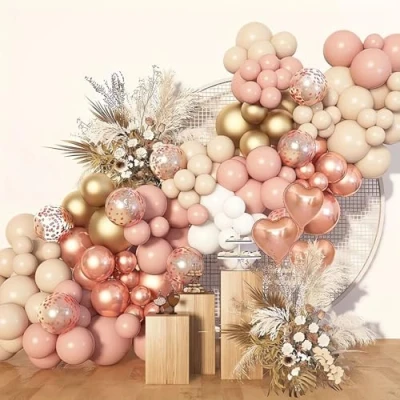 Afbeelding van Blush roze Ballonnenboogset, 172 stuks retro stoffige ballonboog slinger set met beige wit goud nude latex ballonnen voor meisjes verjaardagsfeestje, babyshower, bruidsdouche, boho bruiloft