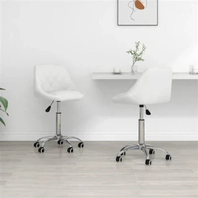 Afbeelding van Eetkamerstoelen 2 st draaibaar kunstleer wit