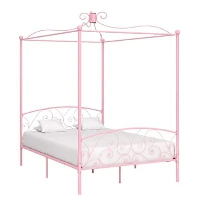 Afbeelding van vidaXL Bedframe met hemelbed, roze, metaal, 140 x 200 cm