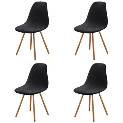 Afbeelding van Highdi Set van 1/2/4/6 Fluwelen Scandinavische stoelhoezen, Effen kleur hoezen voor eetkamerstoelen, stoelen zonder leuning de keuken, woonkamer, kantoor (zwart, 4 stuks)