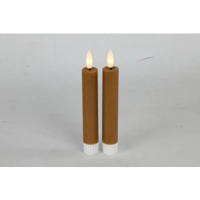 Afbeelding van Countryfield Led dinerkaarsen 2x st cognac bruin H15cm afstandsbediening