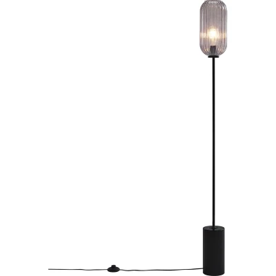 Afbeelding van QAZQA Art Deco vloerlamp zwart met smoke glas Rid