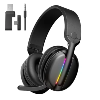 Afbeelding van MANKIW Draadloze gaming headset voor PS5, PS4, PC, Mac, 2,4 GHz USB &amp; Type C 5.4 Bluetooth met lage latentie, ruisonderdrukkende microfoon, 40 uur batterij, 3,5 mm kabelmodus