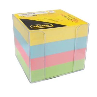 Afbeelding van Idena 11183 Notitiebox, transparant, 9 x 8 cm, met blok van 700 vellen, FSC Mix papier in 4 kleuren