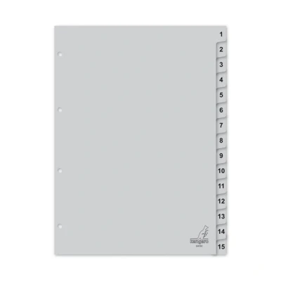 Image de Kangaro intercalaires A4 en plastique avec 15 onglets (4 trous) gris