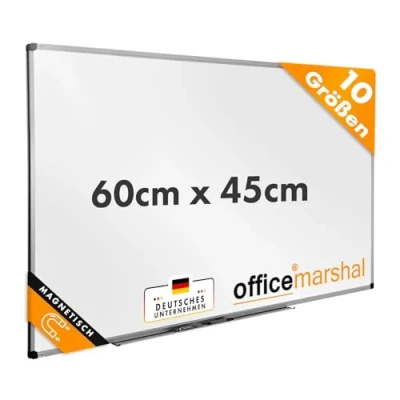 Afbeelding van OfficeMarshal Magnetisch whiteboard, 60 x 45 cm, met aluminium frame en afneembare penhouder, voor kantoor, thuis school, krasbestendig droog afwasbaar