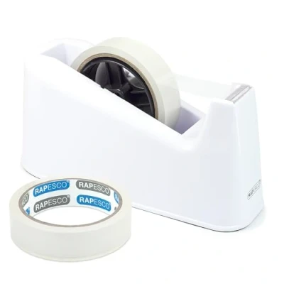 Image de Rapesco 1486 500 Dévidoir de Ruban avec 2 Rouleaux Adhésifs, Blanc
