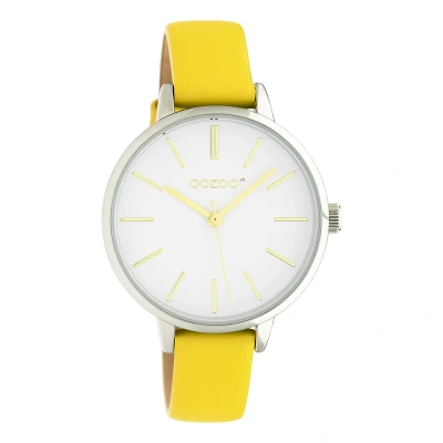 Afbeelding van OOZOO Timepieces Zilverkleurige horloge met gele leren band JR312