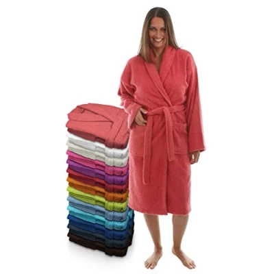 Afbeelding van LEBENGOOD Uniseks badjas voor dames en heren, 100% katoen, Amerikaanse badstof, 400 g, met riem, zakken, douche, zachte badjas, handdoek, Koraal