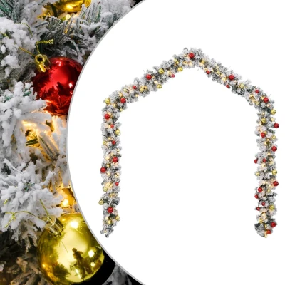 Afbeelding van Kerstslinger met kerstballen en LED verlichting 20 m PVC groen