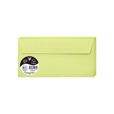 Afbeelding van Clairefontaine 55475C enveloppen, zelfklevend, formaat DL (11 x 22 cm) 120 g/m² kleur knopgroen uitnodiging voor evenementen en beloftes collectie pollen premium papier, glad