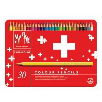 Image de Boîte métal de 30 crayons couleurs aquarellables Swisscolor Caran d&#039;Ache