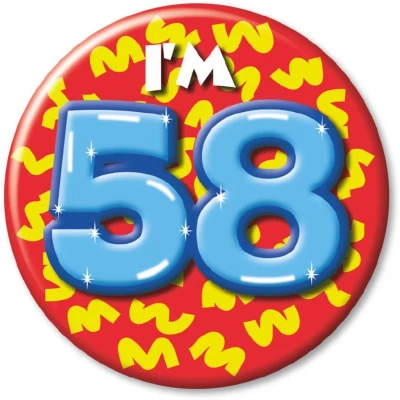 Afbeelding van Paper Dreams Button I&#039;m 58 Staal 5,5 Cm Rood/geel/blauw