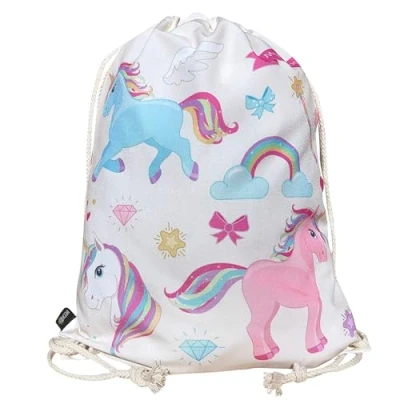 Afbeelding van HECKBO gymtas voor kinderen, eenhoorn, 40 x 32 cm, drinkfles sportkleding, kleuterschool, school, stoffen tas 1