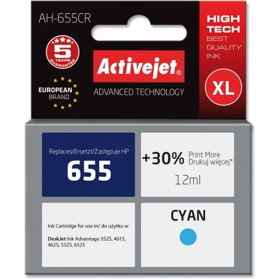 Afbeelding van Activejet AH 655CR inkt (vervanging voor HP 655 CZ110AE; Premium; 12 ml; cyaan)