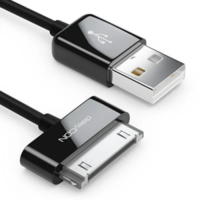 Afbeelding van deleyCON 2 m USB kabel 30 polige dockconnector synchronisatiekabel voor opladen en gegevens compatibel met 4S 4 3G iPad iPod zwart
