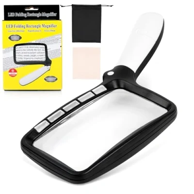 Afbeelding van AiQInu Rechthoekige vergrotingslens, grote vergrotingslens met licht, voor lezen, 5 leds, 2 dempingsmodi, inspectie, vrije tijd