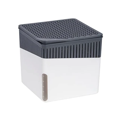 Afbeelding van WENKO Cube Luchtontvochtiger vermindert schimmel en geuren, opvangbak met 1 kg navulbaar granulaatblok, houdt tot 1,6 liter vocht, 16,5 x 15,7 cm, wit