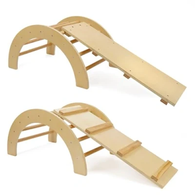 Afbeelding van 509 Crew Zoo Klimboog 2 in 1 met glijbaan/klimplank, speelboog voor binnen en buiten, Montessori klimframe, natuurlijke kleur