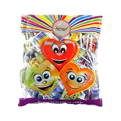Image de Lot de 100 sucettes en forme cœur au goût fruité pour anniversaire d&#039;enfant et autres occasions