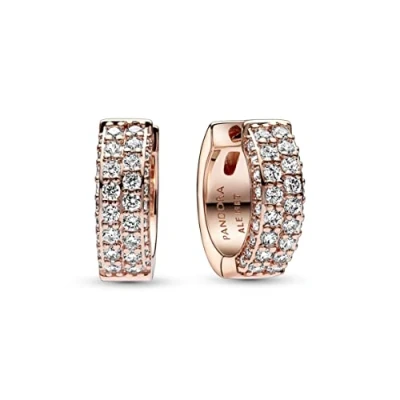 Afbeelding van Pandora PAVÉ Doublerow HOOP Oorbellen, Dames, Maat: One Size, Rose gold plated