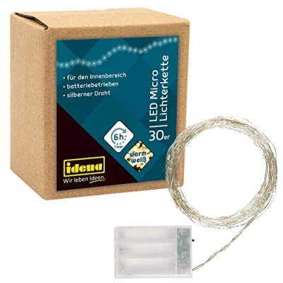 Afbeelding van Idena 31824, micro lichtketting met 30 leds in warm wit, 6 uur timer, werkt op batterijen, voor feesten, Kerstmis, decoratie, bruiloft of als sfeerlicht