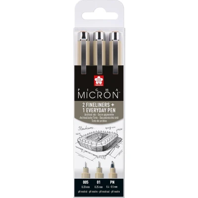 Afbeelding van Sakura Pigma Micron Etui 3 Fineliners Zwart 005 01 PN Architectuur