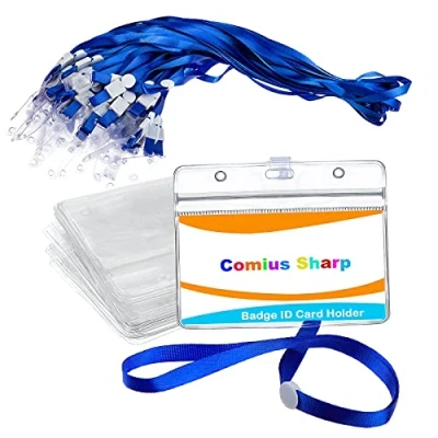 Afbeelding van Comius Sharp 50 stuks horizontale kaarthouders van kunststof, transparant, waterdicht, bescherming je badges voor school, bedrijf, kantoor