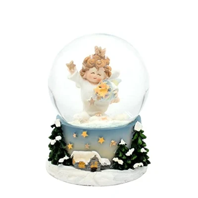 Afbeelding van Dekohelden24 Prachtige sneeuwbol engel op wolken met ster versierde sokkel, afmetingen (l x b h): 6,5 9 cm, bal Ø goud, W 10033271