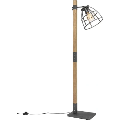 Afbeelding van QAZQA Industriële vloerlamp donkergrijs met hout Arthur