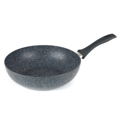 Afbeelding van Russell Hobbs RH00851EU dubbellaagse braadpan van geperst aluminium, blauw gemarmerd, 28 cm, geschikt voor inductiekookplaat, koken met minder olie, zacht bakeliet handvat