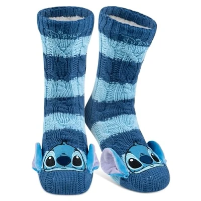 Afbeelding van Disney Lilo &amp; Stitch dames warme gebreide sokken met oren en sherpa voering één maat blauw, 38/43 EU, Blauw
