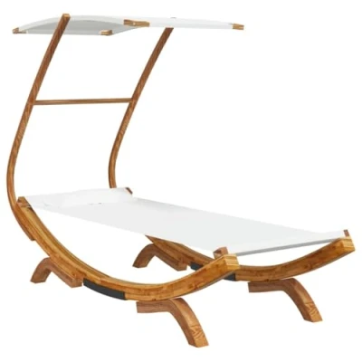 Afbeelding van Loungebed met luifel 100x190x134 cm massief gebogen hout crème