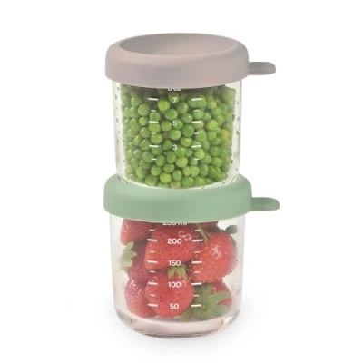 Afbeelding van Beaba Set glazen bewaarpotje 2 x 250 ml Grijs/Groen