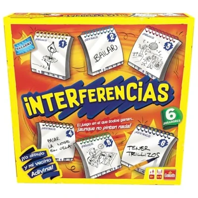 Afbeelding van Interferenties. Bordspel. Groter tot 6 spelers! Snel en leuk spel voor feestjes of om met vrienden familie te spelen. zoals de gekke telefoon, maar tekenen. Vanaf 8 jaar.