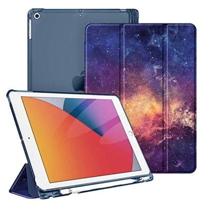 Afbeelding van Fintie Hoes voor iPad 10.2 inch 9e Generatie 2021/ 8e Gen. 2020 / 7e 2019 met Pencil Houder, Ultradun Superlicht Beschermhoes Transparante Achterkant Automatische Slaap waak, Galaxy