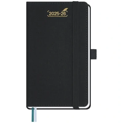 Afbeelding van BEZEND Kleine zakagenda 2025 2026 15,5 x 9 cm Weekplanner 25 26 met dubbel schema 1 week 2 pagina&#039;s 18 maanden van jul tot december Harde PU lederen omslag Zwart