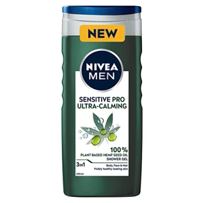 Afbeelding van NIVEA MEN Sensitive Pro Doucheshampoo voor lichaam, gezicht en haar, shampoo mannen de gevoelige huid met hennepzaadolie, per stuk verpakt (1 x 250 ml)