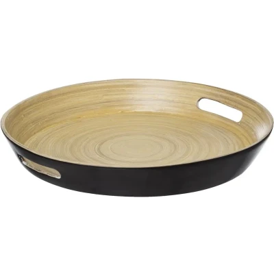 Afbeelding van Dienblad/serveerblad rond D42 cm bamboe zwart met handvaten Serveerbladen, dienbladen &amp; keukenbenodigdheden