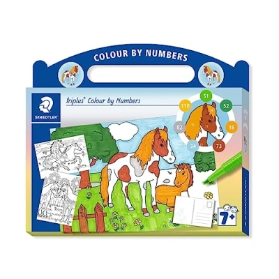 Afbeelding van Triplus mixed set colour by numbers Horses