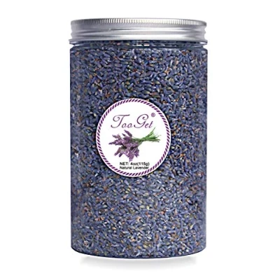 Afbeelding van TooGet Gedroogde lavendelknoppen, 100% van de hoge dienbladen groeien lavendelbloemen, ultra lavendelblauw, hoogwaardig, met een fles kunststof, 115 g