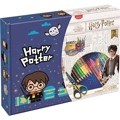 Afbeelding van Maped Harry Potter 34 delige set 12 viltstiften + kleurpotloden 1 schaar puntenslijper gum 5 kleurplaten 2 stickervellen officiële licentie