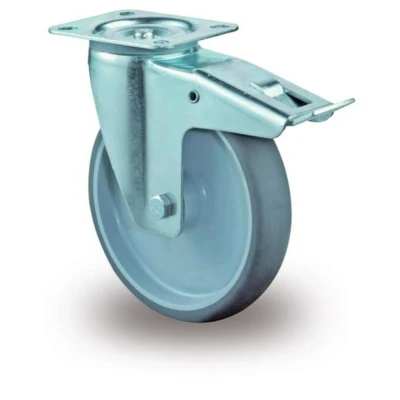 Afbeelding van Zwenkwiel met rem 200mm rubber totale hoogte 235mm