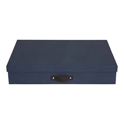 Afbeelding van Bigso Box of Sweden Documentenbox met deksel voor documenten in A3 formaat, organizerlade en leren handvat, opbergdoos van vezelkarton papier, blauw