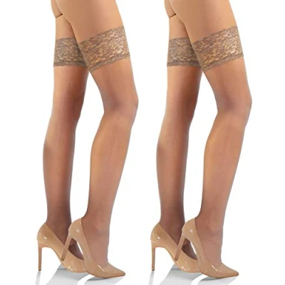Afbeelding van sesto senso 1 of 2 paar 15 denier hot fixerende kousen voor dames met kant, stuks naturel