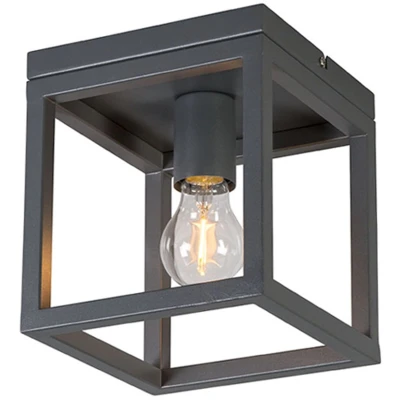 Afbeelding van QAZQA Industriële plafondlamp donkergrijs Cage