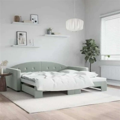 Afbeelding van vidaXL Slaapbank met onderschuifbed 100x200 cm fluweel lichtgrijs