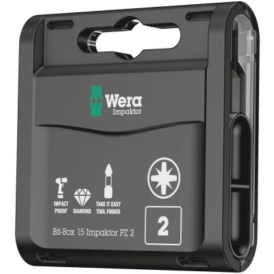 Afbeelding van Wera 05057763001 Bit Box 15 Impaktor PZ delige Bitset Pozidriv PZ2
