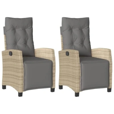 Afbeelding van Tuinstoelen 2 st verstelbaar voetensteun poly rattan beige mix